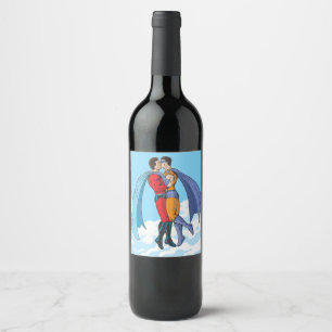 Slipperyjoe's two superheroes kissing characters f wine label