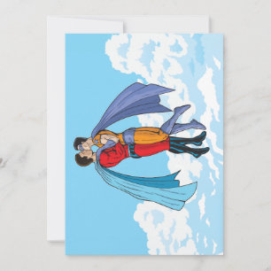 SlipperyJoe's two superheroes kissing flying carto Holiday Card