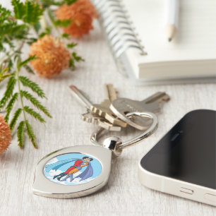 SlipperyJoe's two superheroes kissing flying carto Key Ring