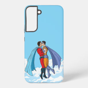 SlipperyJoe's two superheroes kissing flying carto Samsung Galaxy Case