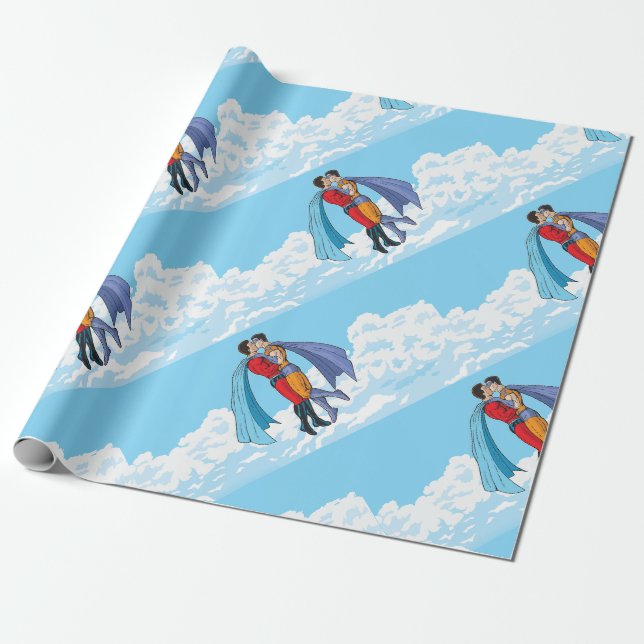 SlipperyJoe's two superheroes kissing flying carto Wrapping Paper (Unrolled)