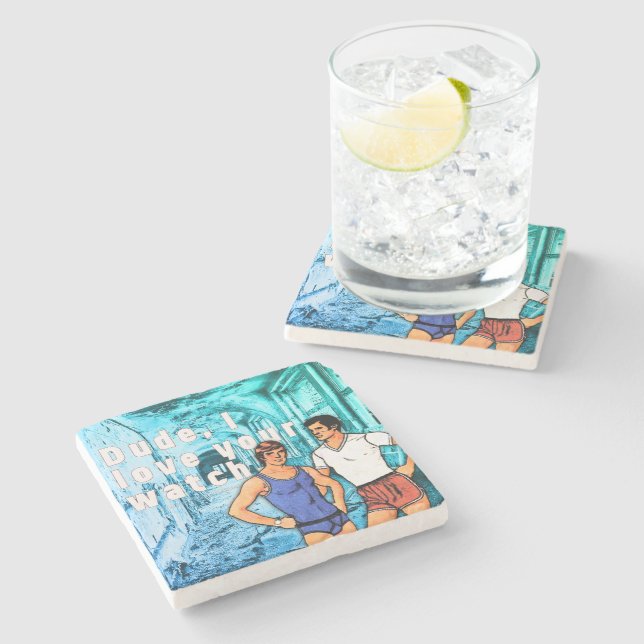 SlipperyJoe's underwear two men cartoon abandoned  Stone Coaster (Side)