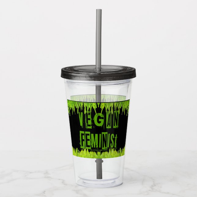 SlipperyJoe's Vegan feminist grass word block lett Acrylic Tumbler (Front)