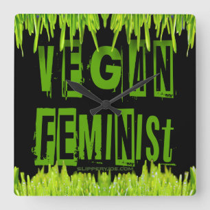 SlipperyJoe's Vegan feminist grass word block lett Square Wall Clock