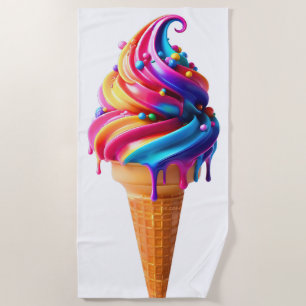 SlipperyJoe's vibrant ice cream cone food classic Beach Towel