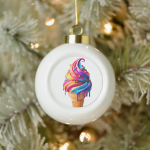 SlipperyJoe's vibrant ice cream cone food classic  Ceramic Ball Christmas Ornament