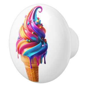 SlipperyJoe's vibrant ice cream cone food classic Ceramic Knob