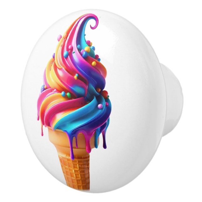 SlipperyJoe's vibrant ice cream cone food classic  Ceramic Knob (Right)