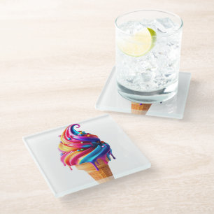 SlipperyJoe's vibrant ice cream cone food classic Glass Coaster