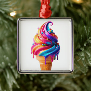 SlipperyJoe's vibrant ice cream cone food classic Metal Tree Decoration