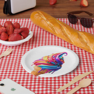SlipperyJoe's vibrant ice cream cone food classic  Paper Plate