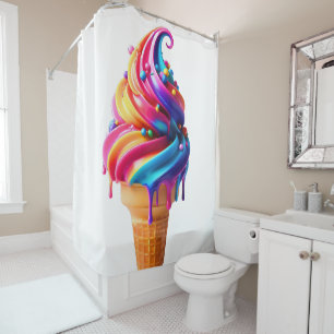 SlipperyJoe's vibrant ice cream cone food classic  Shower Curtain