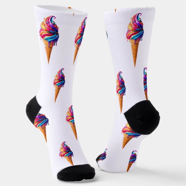 SlipperyJoe's vibrant ice cream cone food classic  Socks (Angled)