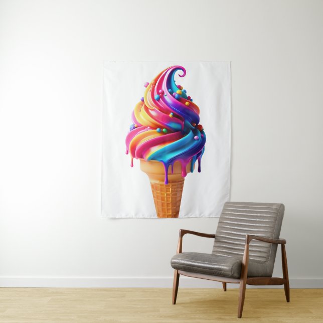 SlipperyJoe's vibrant ice cream cone food classic  Tapestry (In Situ)