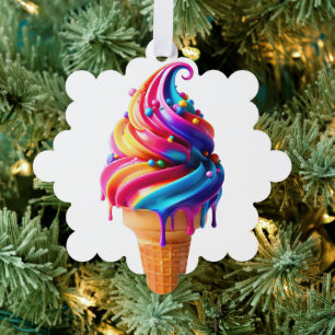 SlipperyJoe's vibrant ice cream cone food classic  Tree Decoration Card