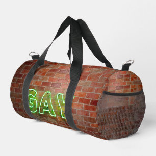 SlipperyJoe's vibrant neon gay sign green bricks w Duffle Bag