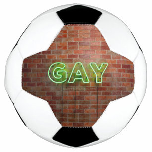 SlipperyJoe's vibrant neon gay sign green bricks w Soccer Ball