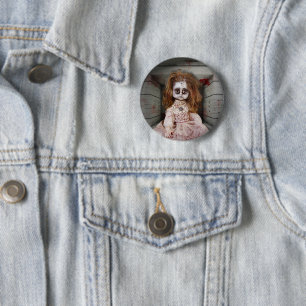 SlipperyJoe's vintage haunted porcelain doll creep 6 Cm Round Badge