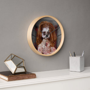 SlipperyJoe's vintage haunted porcelain doll creep Clock