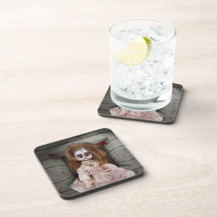 SlipperyJoe's vintage haunted porcelain doll creep Coaster