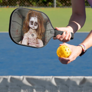 SlipperyJoe's vintage haunted porcelain doll creep Pickleball Paddle