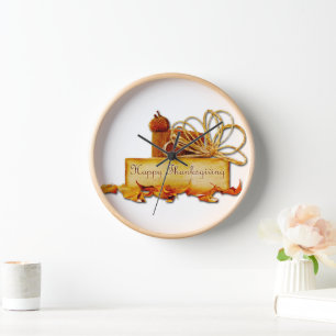 SlipperyJoe's warm festive Thanksgiving vibe rusti Clock