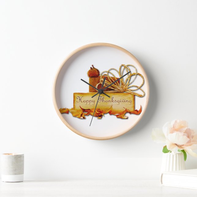 SlipperyJoe's warm festive Thanksgiving vibe rusti Clock (Home)