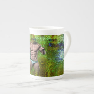 SlipperyJoe's white muscular sexy man speedo black Bone China Mug
