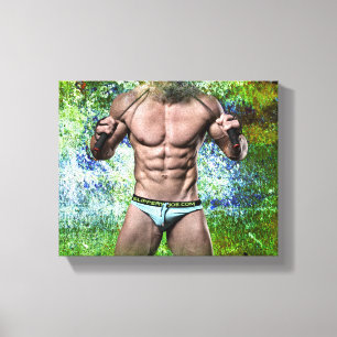SlipperyJoe's white muscular sexy man speedo black Canvas Print