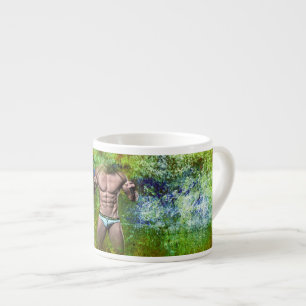 SlipperyJoe's white muscular sexy man speedo black Espresso Cup