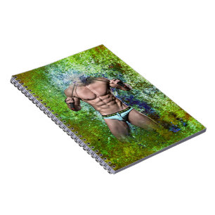 SlipperyJoe's white muscular sexy man speedo black Notebook