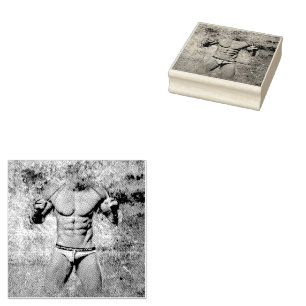 SlipperyJoe's white muscular sexy man speedo black Rubber Stamp