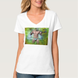 SlipperyJoe's white muscular sexy man speedo black T-Shirt