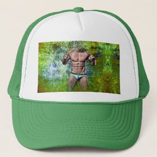SlipperyJoe's white muscular sexy man speedo black Trucker Hat