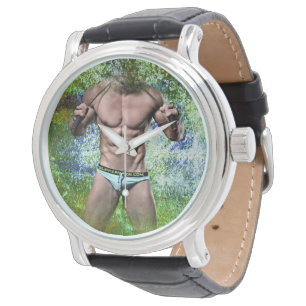 SlipperyJoe's white muscular sexy man speedo black Watch