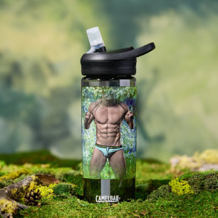 SlipperyJoe's white muscular sexy man speedo black Water Bottle