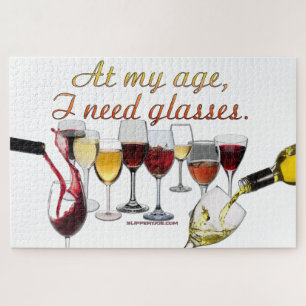 SlipperyJoe's wine drinkware cheeky pun red white  Jigsaw Puzzle