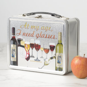 SlipperyJoe's wine drinkware cheeky pun red white  Metal Lunch Box