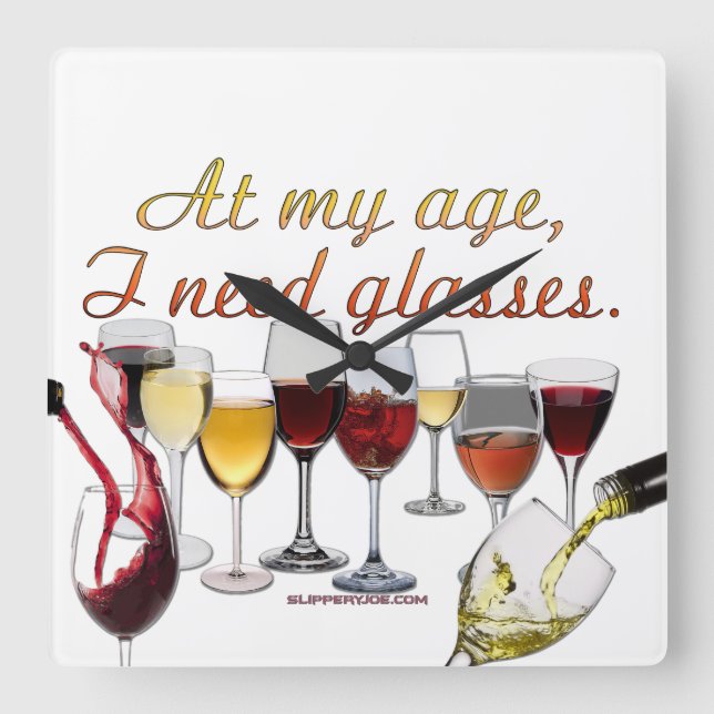 SlipperyJoe's wine drinkware cheeky pun red white  Square Wall Clock (Front)