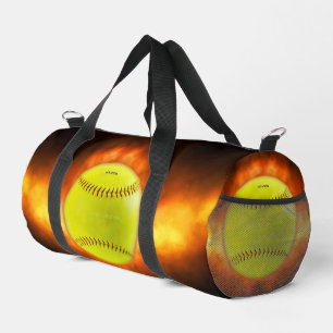 SlipperyJoe's yellow softball fireball flames rasp Duffle Bag