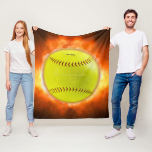SlipperyJoe's yellow softball fireball flames rasp Fleece Blanket