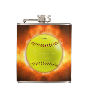 SlipperyJoe's yellow softball fireball flames rasp Hip Flask