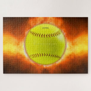 SlipperyJoe's yellow softball fireball flames rasp Jigsaw Puzzle