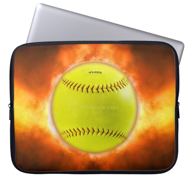 SlipperyJoe's yellow softball fireball flames rasp Laptop Sleeve (Front)
