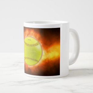 SlipperyJoe's yellow softball fireball flames rasp Large Coffee Mug