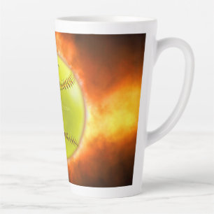 SlipperyJoe's yellow softball fireball flames rasp Latte Mug