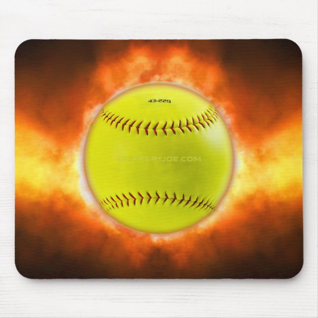 SlipperyJoe's yellow softball fireball flames rasp Mouse Pad (Front)