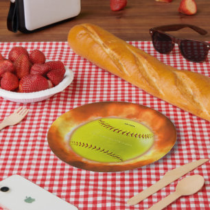 SlipperyJoe's yellow softball fireball flames rasp Paper Plate