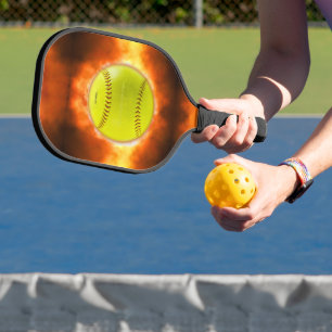 SlipperyJoe's yellow softball fireball flames rasp Pickleball Paddle
