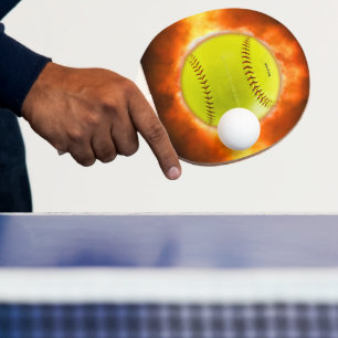 SlipperyJoe's yellow softball fireball flames rasp Ping Pong Paddle